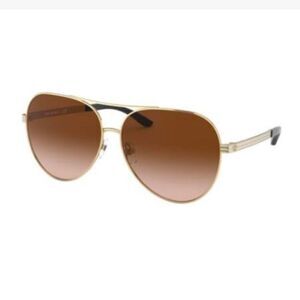 Tory Burch TY607057 Polarized Shiny Gold Brown Gradient Aviator Sunglasses NEW